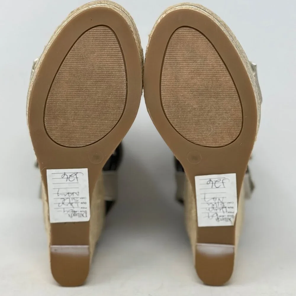 Michelle D Silver‎ Buckle Hugs Strappy Wedge Espadrille Sandals Size 7M